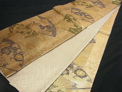 平和屋着物■佐賀錦 六通柄袋帯 扇面花文 金糸 逸品 n-rv0089