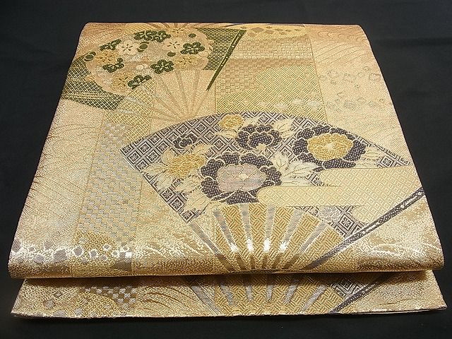 平和屋着物■佐賀錦 六通柄袋帯 扇面花文 金糸 逸品 n-rv0089