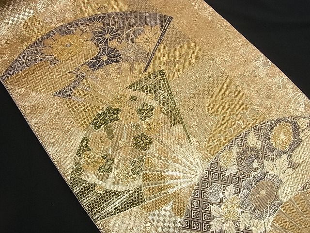 平和屋着物■佐賀錦 六通柄袋帯 扇面花文 金糸 逸品 n-rv0089