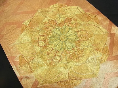 平和屋着物■袋帯 総駒刺繍 正倉院花文 金彩 逸品 n-rv0098