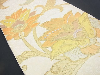 平和屋着物■六通柄袋帯 更紗草花文 金銀糸 逸品 n-rv0103