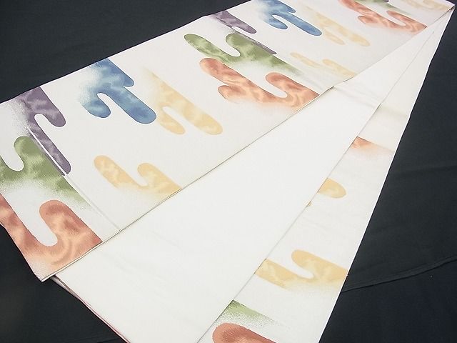 平和屋着物■六通柄袋帯 エ霞文様 銀糸 逸品 n-rv0143