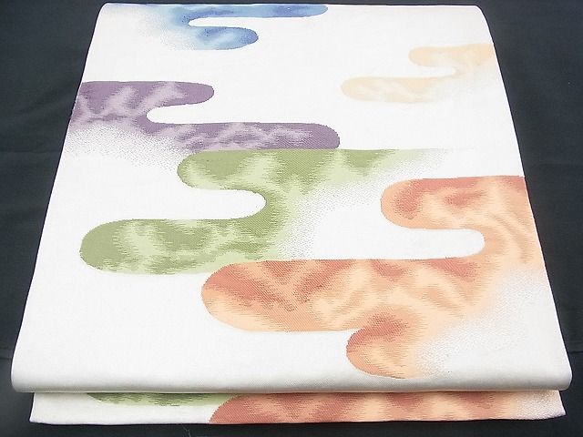 平和屋着物■六通柄袋帯 エ霞文様 銀糸 逸品 n-rv0143