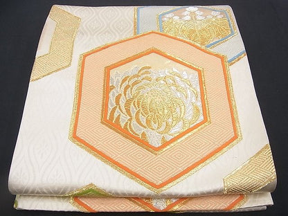 平和屋着物■六通柄袋帯 唐織 亀甲重ね菊桐文 金銀糸 逸品 n-rv0206