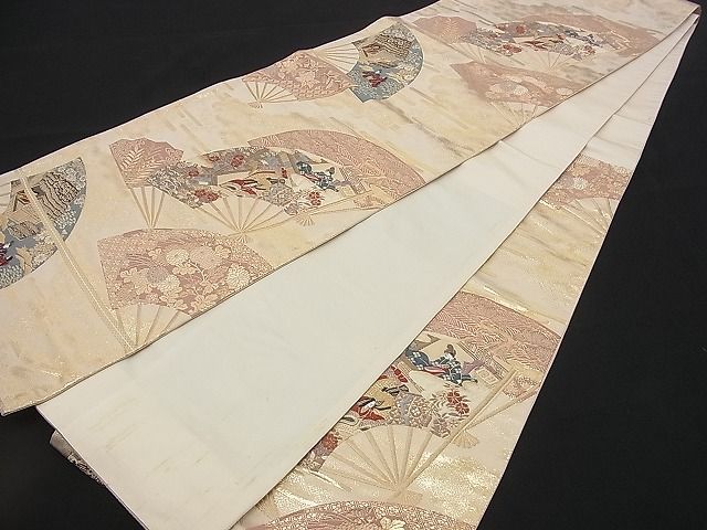 平和屋着物■六通柄袋帯 唐織 遊飛扇面文 金糸 逸品 n-rv0250