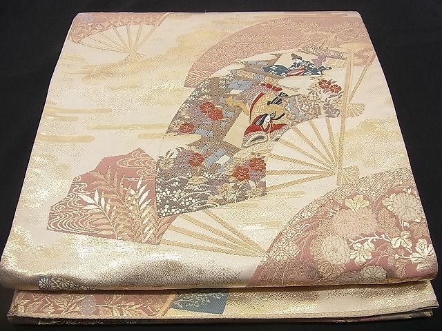 平和屋着物■六通柄袋帯 唐織 遊飛扇面文 金糸 逸品 n-rv0250