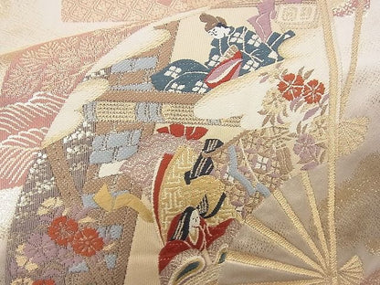 平和屋着物■六通柄袋帯 唐織 遊飛扇面文 金糸 逸品 n-rv0250