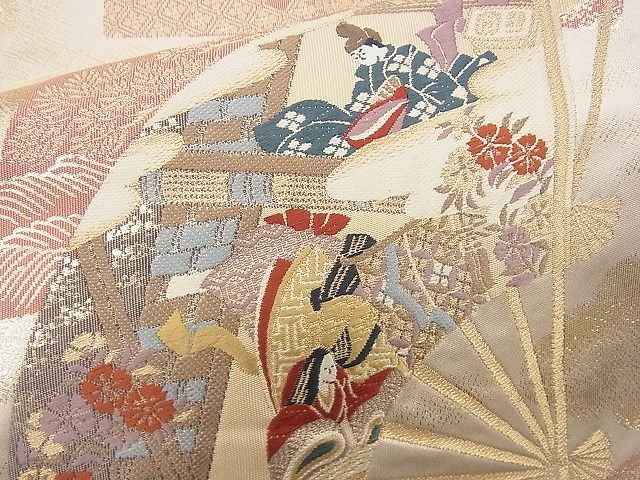 平和屋着物■六通柄袋帯 唐織 遊飛扇面文 金糸 逸品 n-rv0250