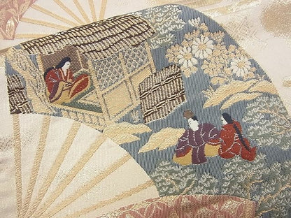 平和屋着物■六通柄袋帯 唐織 遊飛扇面文 金糸 逸品 n-rv0250