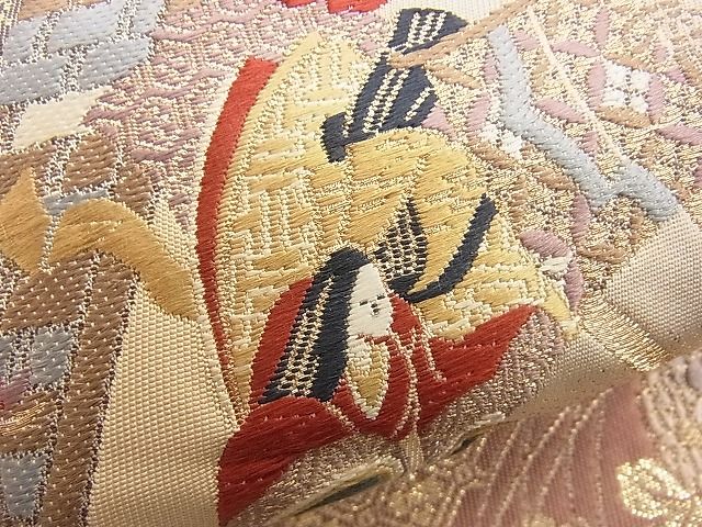 平和屋着物■六通柄袋帯 唐織 遊飛扇面文 金糸 逸品 n-rv0250