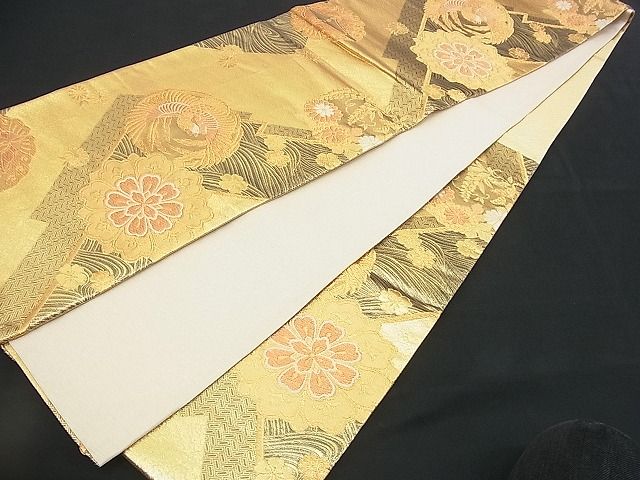 平和屋着物■佐賀錦 六通柄袋帯 唐織 鳳凰の丸花菱文 金糸 逸品 n-rv0264
