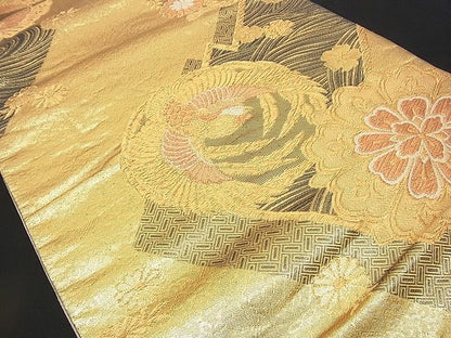 平和屋着物■佐賀錦 六通柄袋帯 唐織 鳳凰の丸花菱文 金糸 逸品 n-rv0264