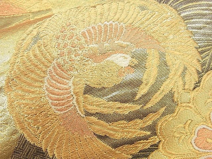 平和屋着物■佐賀錦 六通柄袋帯 唐織 鳳凰の丸花菱文 金糸 逸品 n-rv0264