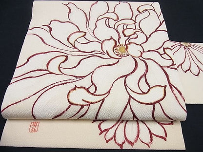 期間限定セール20％off●極上人間国宝 森口華弘 蒔糊友禅 蒔糊散らし 九寸名古屋帯 乱菊 金彩 三越 パールトーン 未使用3s1043