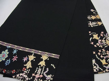 平和屋本店●最高級　龍村平蔵製　千代乃冠錦　本袋帯　黒地　金糸　逸品3s1047