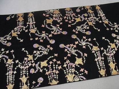 平和屋本店●最高級　龍村平蔵製　千代乃冠錦　本袋帯　黒地　金糸　逸品3s1047