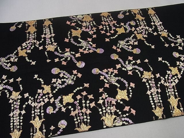 平和屋本店●最高級　龍村平蔵製　千代乃冠錦　本袋帯　黒地　金糸　逸品3s1047