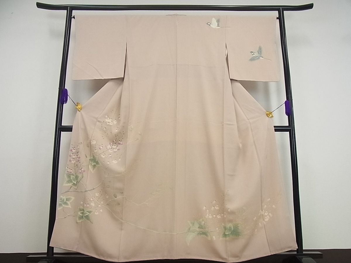 平和屋本店■極上　加賀友禅の巨匠　初代　由水十久　訪問着　花鳥文　白山沙参　逸品3s1158