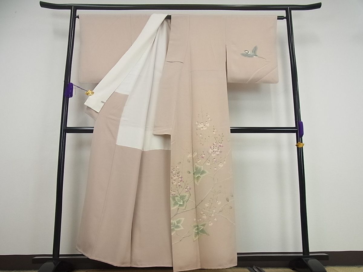 平和屋本店■極上　加賀友禅の巨匠　初代　由水十久　訪問着　花鳥文　白山沙参　逸品3s1158