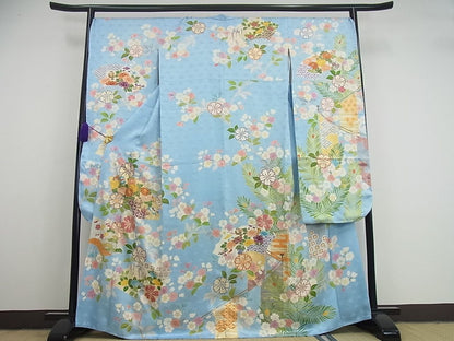 期間限定セール20％off●極上　創業460年・千總　振袖　駒刺繍　吉祥花文　金彩　反端付き　逸品3s1160