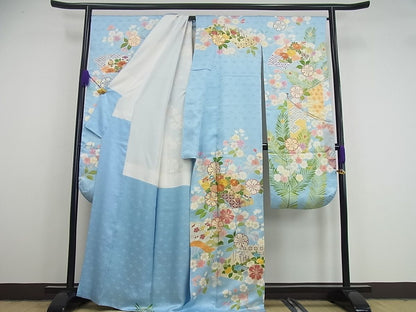 期間限定セール20％off●極上　創業460年・千總　振袖　駒刺繍　吉祥花文　金彩　反端付き　逸品3s1160