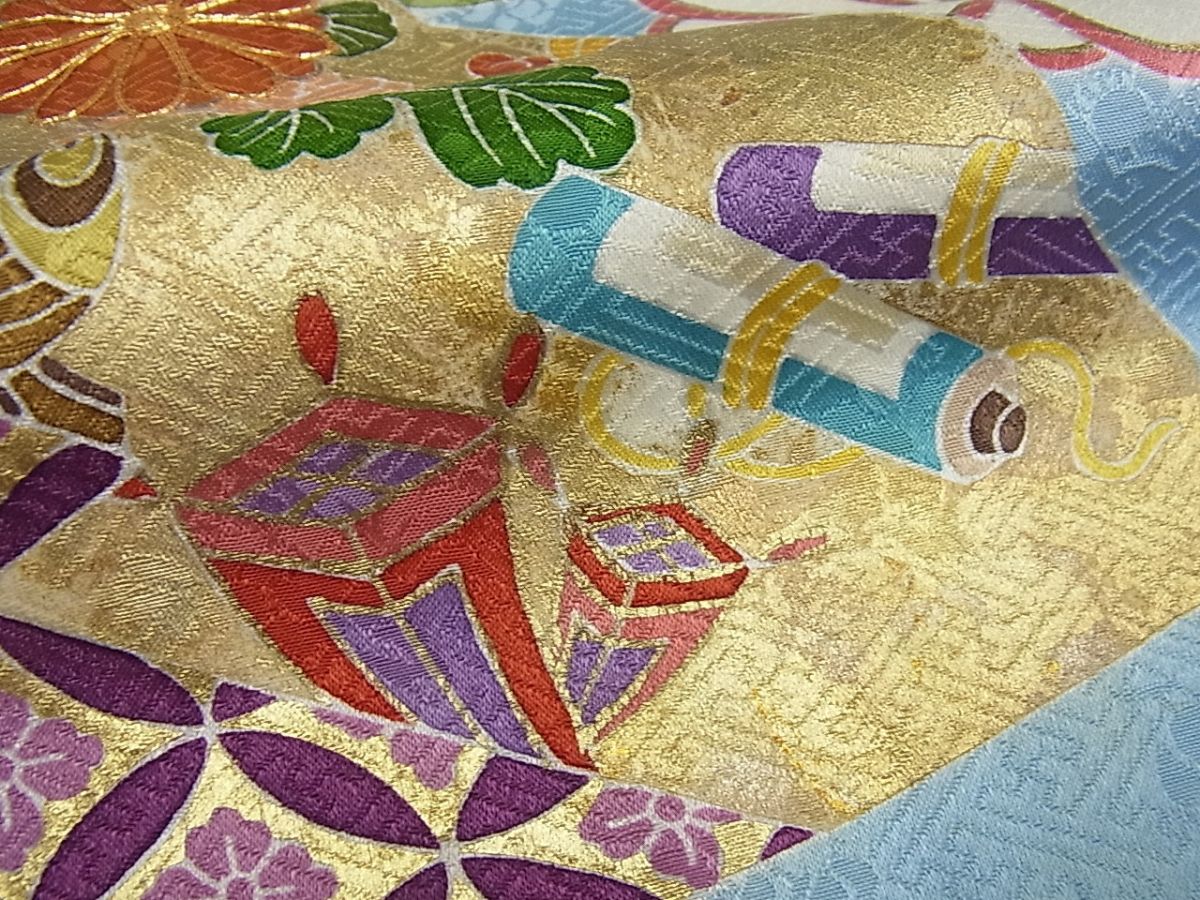 期間限定セール20％off●極上　創業460年・千總　振袖　駒刺繍　吉祥花文　金彩　反端付き　逸品3s1160