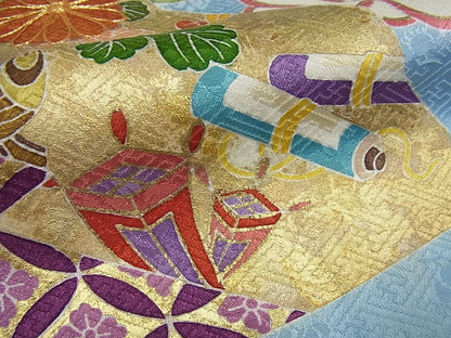 期間限定セール20％off●極上　創業460年・千總　振袖　駒刺繍　吉祥花文　金彩　反端付き　逸品3s1160