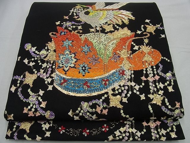 平和屋本店●最高級　龍村平蔵製　本袋帯　千代乃冠錦　黒地　金糸　逸品3s1374
