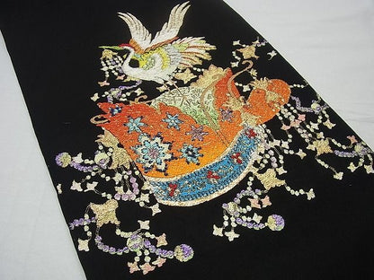 平和屋本店●最高級　龍村平蔵製　本袋帯　千代乃冠錦　黒地　金糸　逸品3s1374