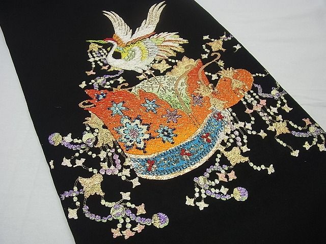 平和屋本店●最高級　龍村平蔵製　本袋帯　千代乃冠錦　黒地　金糸　逸品3s1374