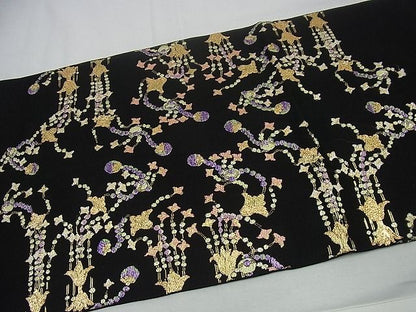 平和屋本店●最高級　龍村平蔵製　本袋帯　千代乃冠錦　黒地　金糸　逸品3s1374