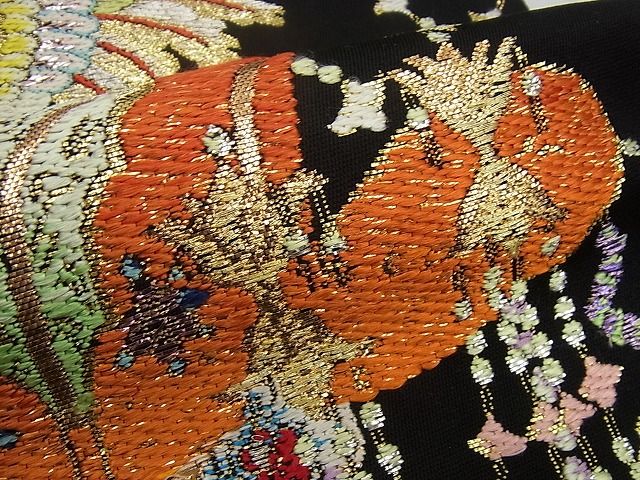 平和屋本店●最高級　龍村平蔵製　本袋帯　千代乃冠錦　黒地　金糸　逸品3s1374