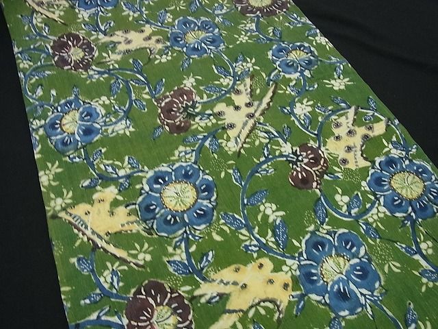 平和屋本店■希少染織家 古澤万千子 工芸呉服 芥川 九寸開き名古屋帯 紬地 花鳥唐草文 たとう紙付き 逸品3s1387