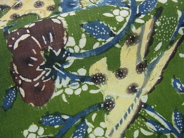 平和屋本店■希少染織家 古澤万千子 工芸呉服 芥川 九寸開き名古屋帯 紬地 花鳥唐草文 たとう紙付き 逸品3s1387