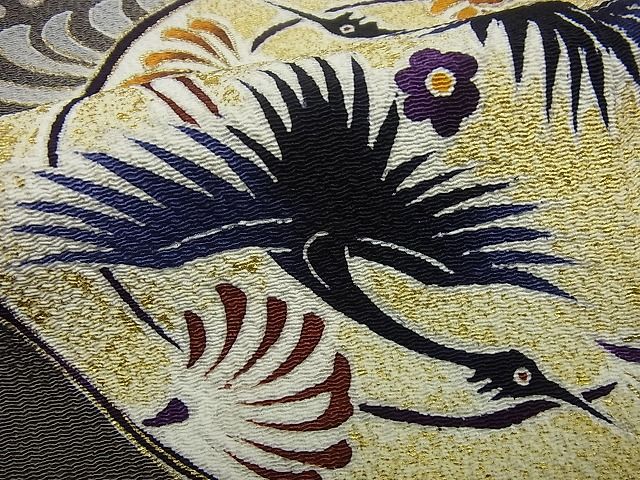 平和屋本店●極上 訪問着 浦野理一 息子 浦野範雄 訪問着 花鳥絵皿文 海松茶地 金彩 逸品3s1428