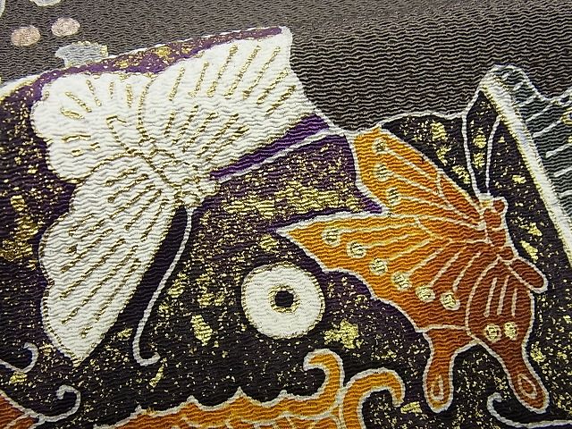平和屋本店●極上 訪問着 浦野理一 息子 浦野範雄 訪問着 花鳥絵皿文 海松茶地 金彩 逸品3s1428