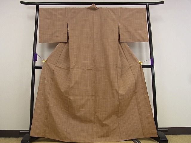 平和屋本店■極上　綿薩摩　木綿　単衣　格子　逸品2s148