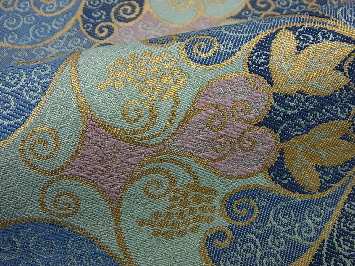 平和屋本店■極上　龍村晋謹製　全通柄袋帯　天平葡萄文錦　金糸　逸品　未使用3s1505