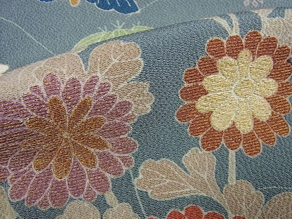 平和屋本店■希少　京都老舗　名門「千總」　訪問着　松坂屋　染織名作展　刺繍　松皮菱風景花蝶文　金彩　鬼しぼ縮緬　逸品　未使用3s1870