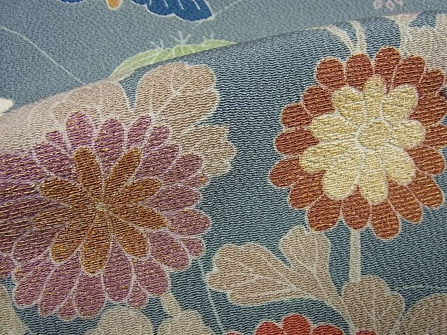 平和屋本店■希少　京都老舗　名門「千總」　訪問着　松坂屋　染織名作展　刺繍　松皮菱風景花蝶文　金彩　鬼しぼ縮緬　逸品　未使用3s1870