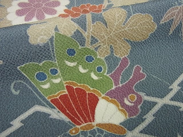 平和屋本店■希少　京都老舗　名門「千總」　訪問着　松坂屋　染織名作展　刺繍　松皮菱風景花蝶文　金彩　鬼しぼ縮緬　逸品　未使用3s1870