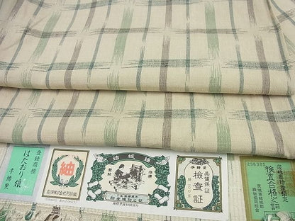 平和屋本店▽極上　幻の結城縮　奥順　はたおり娘　単衣　十字絣　やまと誂製　証紙付き　逸品3s1930