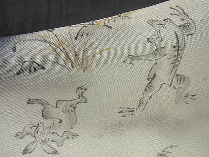 期間限定セール30％off■極上　夏物　訪問着・長襦袢セット　紗紬　手描き　鳥獣戯画　黒地　暈し染め　半衿刺繍　逸品3s2001