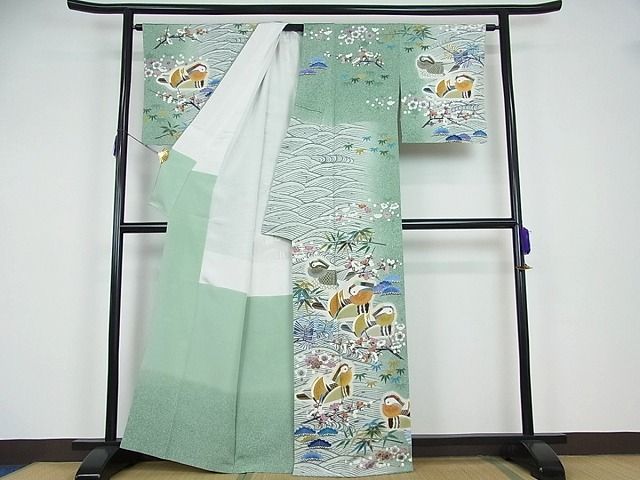 平和屋本店●超大作　人間国宝・羽田登喜男　訪問着　鴛鴦２１羽　逸品s2002