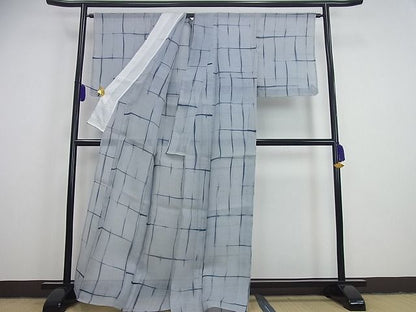 期間限定セール20％off■極上　夏物　夏赤城紬　伝統工芸織　格子柄　証紙付き　逸品　未使用3s2156