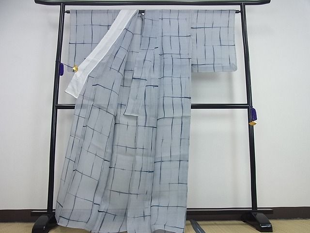 期間限定セール20％off■極上　夏物　夏赤城紬　伝統工芸織　格子柄　証紙付き　逸品　未使用3s2156
