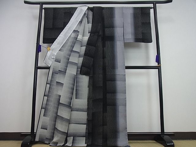 平和屋本店▽極上 訪問着 紗袷 無双 紗×絽 幾何学文様 逸品3s2157