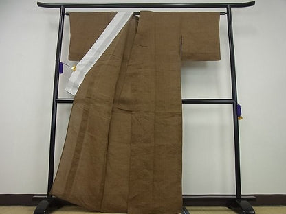 平和屋本店■極上　夏物　石川県指定無形文化財　能登上布　本麻手織上布　黄枯茶色　証紙付き　逸品3s2202