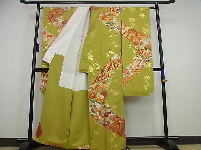 平和屋本店●極上 創業460年・千總 振袖 駒刺繍 流水吉祥花文 金彩 大丸扱い 逸品3s2222
