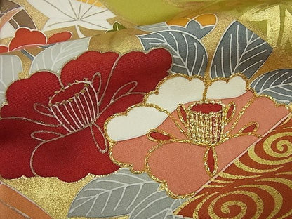 平和屋本店●極上 創業460年・千總 振袖 駒刺繍 流水吉祥花文 金彩 大丸扱い 逸品3s2222